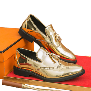 Zapatos de Cuero Genuino para Hombre, Talla Grande, Nuevos, Brillantes, Modernos, Casuales, con Diseño de Borlas, Sin Cordones, Talla Europea 43, Marca OEM - Product Image 1