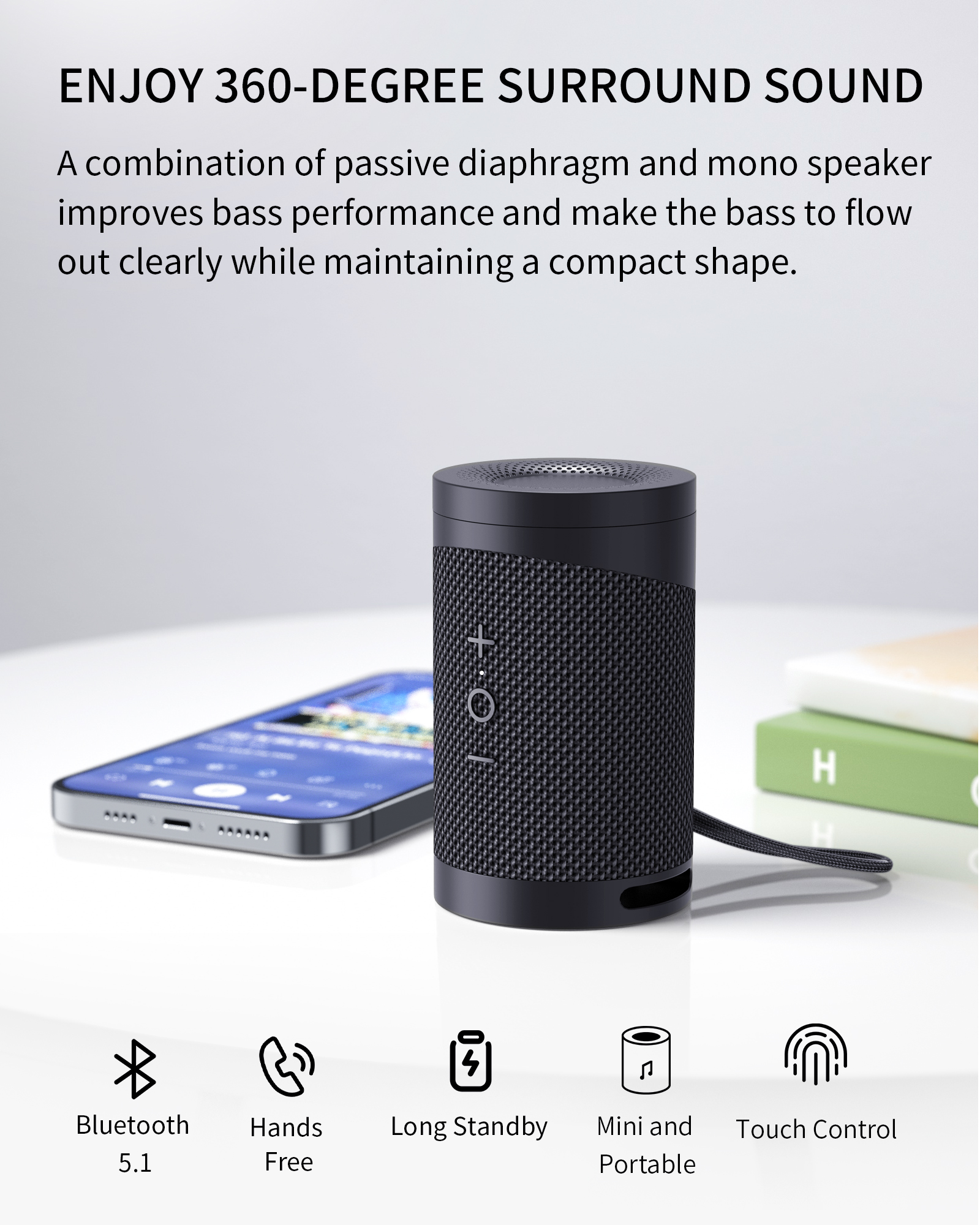 Bass Wireless Earphone Speaker 3D Surround Subwoofer 4 Hours Talk Time