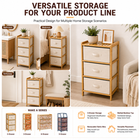 Meuble de rangement haut en bambou à 3 tiroirs, style moderne, pour chambre et salon, structure en tissu, vente en gros