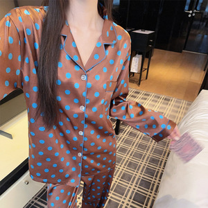 Pyjama Cardigan Coréen Rétro à Pois Style Ins, Élégant et Respirant en Soie Glacée pour Femme, Idéal Printemps - Product Image 1