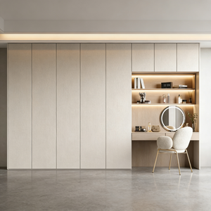 Armoire de rangement et coiffeuse modernes sur mesure avec étagère ouverte et bande lumineuse <span class=keywords><strong>pour</strong></span> présentation de vêtements - Product Image 1