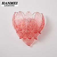 Lustre à LED en verre rose givré antique français avec hauteur réglable pour l'éclairage d'escalier de maison et de villa