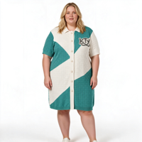Robe d'été décontractée pour femme, style pull, col rabattu, boutonnage simple avec perles, manches courtes