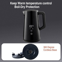 Bouilloire électrique intelligente 1,5 L avec écran tactile LED, contrôle de la température, WiFi, maintien au chaud, ébullition rapide, pour la maison