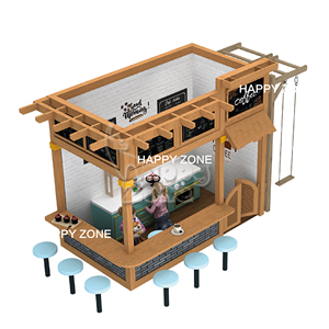 Aire de jeux intérieure moderne en bois avec espace repas familial - <span class=keywords><strong>Centre</strong></span> de divertissement pour enfants multi-niveaux de style nordique, café de jeu de rôle - Product Image 3