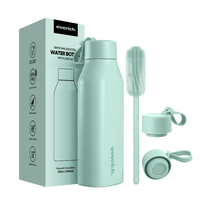 Everich botol air persegi baja tahan karat, termos dinding ganda terisolasi dengan pegangan silikon, tutup tahan bocor 20oz