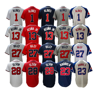 Maillot de baseball américain brodé en gros – <span class=keywords><strong>13</strong></span> Ronald Acuña Jr., 1 Ozzie Albies, 28 Matt Olson, 27 Riley, 23 Harris II - Product Image 1