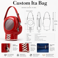 Sac à bandoulière personnalisé en forme de gants de boxe, style sportif Kawaii rouge, avec fenêtre transparente en PVC et breloque sifflet, pour les amateurs d'athlètes