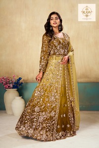 Traje Anarkali Indo-Occidental de Lujo, Largo, con Cuentas Decorativas, Tela de Red Suave, Vestido para Bodas y Fiestas para Mujer - Product Image 3