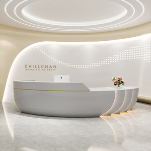 Q066 Comptoir de caisse commercial de luxe en FRP courbé, facile à nettoyer, avec éclairage LED d'ambiance pour zone de réception de clinique et comptoir de bar - Product Image 3