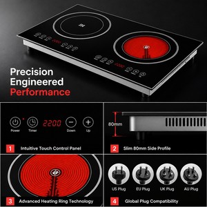 Table de cuisson à induction double foyer professionnelle 2200W 110V 220V, plaque de cuisson double zone pour restaurant, cuisine et hot pot - Product Image 4