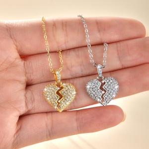 Hiphop Cz Jewelry Waterproof Tarnish Free 14k Gold Filled <b>Copper</b> Insert Zircon Broken Heart Pendant Necklace for Unisex - Product Image 6