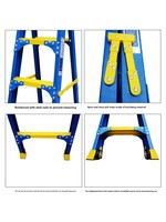 Escalera de Fibra de Vidrio Totalmente Aislada con Ruedas, Mesa de Herramientas Montada en la Parte Superior para Electricistas, Uso Industrial No Conductivo