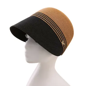 Cappelli all'ingrosso da donna estivi con visiera parasole di paglia di alta qualità con protezione in erba Fine a tesa larga cappello da spiaggia floscio in paglia