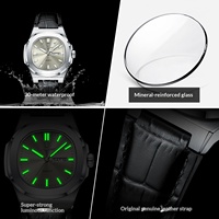Montre à quartz carrée pour homme POEDAGAR P853, bracelet en cuir, double affichage de la date et du jour, lumineuse, étanche, montre de luxe pour homme