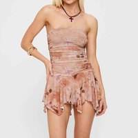 Robe mini plissée sans bretelles à imprimé léopard, taille naturelle, respirante et écologique, conçue sur mesure pour femme