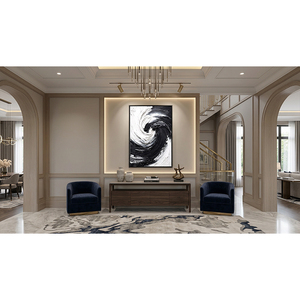 Peinture à l'huile abstraite noir et blanc sur toile texturée, art mural minimaliste moderne pour la décoration du salon - Product Image 4