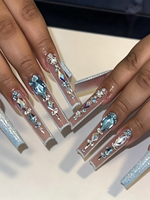 Uñas Postizas de Lujo al por Mayor, Uñas Artificiales con Cristales 3D y Brillantina, Reutilizables, Hechas a Mano