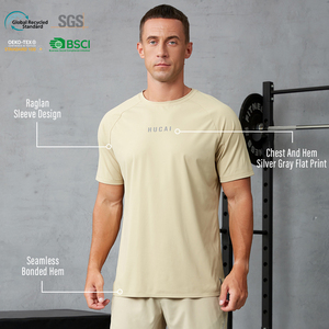 <span class=keywords><strong>Camiseta</strong></span> Deportiva HUCAI Personalizada con Etiqueta Privada, <span class=keywords><strong>de</strong></span> Nailon Transpirable, con Dobladillo Cosido, <span class=keywords><strong>de</strong></span> Secado Rápido, para Entrenamiento, Fitness, Running y Gimnasio, para Hombre - Product Image 3