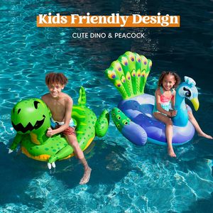 Ensemble de flotteurs gonflables personnalisés en forme de dinosaure et de paon, vente en gros directe d'usine - Lot de 2 pour adultes et enfants, pour la plage et les loisirs estivaux - Product Image 2