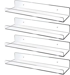 Multi Purpose 15 inch floating shelves wall mounted clear acrylic wall shelf