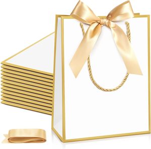 Sacchetti Regalo in Oro Bianco con Manico, Sacchetti Regalo con Fiocco <span class=keywords><strong>per</strong></span> Capodanno, San Valentino, Matrimoni, Compleanni, Natale - Product Image 1