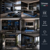 Kabinet Kamar Mandi Modern Abu-abu Tua Mewah Tanpa Gagang Berdesain Alur dengan Cermin LED untuk Proyek Villa Hotel CE