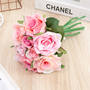 Ramo <span class=keywords><strong>de</strong></span> Rosas Artificiales para Novia, Decoración Floral Azul para Bodas, Hoteles y Hogar, Venta al por Mayor - Product Image 4
