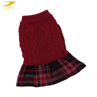 Robe pull pour chien à manches longues en tricot torsadé, motif écossais, jupe à volants, tenue d'hiver chaude pour animaux de compagnie, vêtements tricotés mignons pour chiens, personnalisable OEM