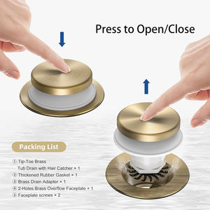 Tip Toe Pop up 1-3/8 ''ou 1-1/2'' Pouces Golden <span class=keywords><strong>Baignoire</strong></span> Drain Déchets Débordement Égouttoir Bouchon Métal Avec Deux Trous Façade Kits - Product Image 4