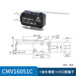 Interruptor de Límite Miniatura Micro CMV16051C de CNTD Changde Electric, Auto-Reiniciable, 16A, Mango Largo, Tipo 250, Terminal de Plástico - Product Image 5
