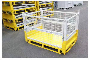 Caisse de stockage métallique pliable en acier, thermolaquée, avec roulettes, verrouillable et empilable, pour entrepôt et transport de déchets métalliques - Product Image 5