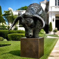 Décoration de jardin, sculpture de tête d'animal en métal de style antique, statue de taureau d'extérieur, sculpture de tête de bœuf en bronze à vendre