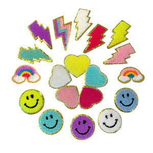 Gold Edge Heart Lighting Smile Face arcobaleno Glitter ciniglia ricamato toppe ferro per borsa abbigliamento - Product Image 2