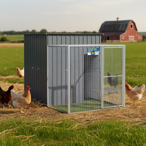 Jaula para pollos de 65x98.8x71.3 pulgadas en acero galvanizado con corral para aves de corral - Product Image 2