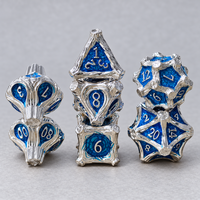 Jeu de dés en métal argenté bleu, polyédriques à bords tranchants, pour RPG, D4 D6 D8 D10 D12 D20, motif branche de forêt, pour jeu de société