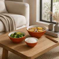 Vente en gros de bols à riz en mélamine brillante orange et blanche de 5 à 8 pouces, empilables, compatibles lave-vaisselle, pour restaurant, hôtel, cuisine