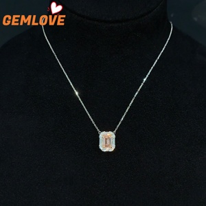 GEMLOVE Women's White Gold Diamond <b>Necklace</b> Emerald Cut 2ct Fancy Pink Natural Diamond Classic Engagement Jewelry - Product Image 1