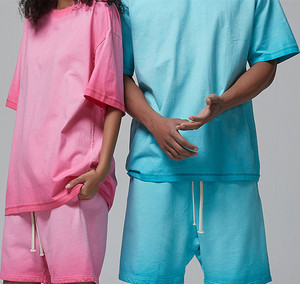 Set T-shirt Oversize e Pantaloncini da Uomo JUVEN in Cotone 100% Traspirante, Stile Vintage Streetwear, Lavaggio Acido, Effetto Sbiadito dal Sole, Taglie Forti - Vendita all'Ingrosso - Product Image 1