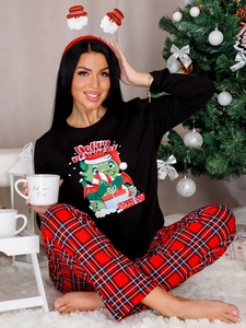 Conjunto de Pijama de 2 Piezas para Mujer, Cintura Elástica, Cuello Redondo, Estampado Personalizado, Ropa de Dormir, Pijama Navideño - Product Image 6