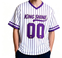 Prix d'usine, vente en gros, maillot de baseball unisexe en polyester rayé à séchage rapide, impression par transfert thermique, sublimation