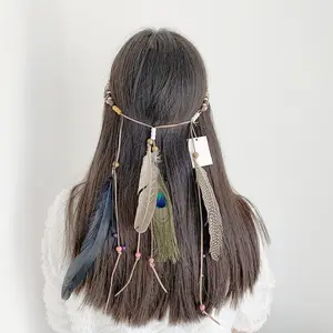 हस्तनिर्मित कार्निवल भारतीय मोर पंख लटकन पार्टी महोत्सव आदिवासी Hairband साफ़ा टोप