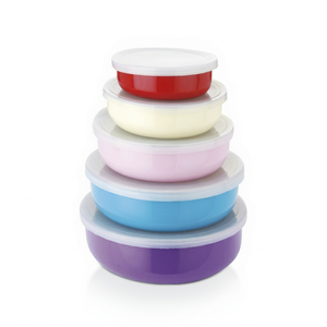 Juego de 5 Recipientes Redondos de Acero Inoxidable Ecológicos de Grado Alimenticio de Gran Capacidad con Tapas de Plástico, Tazones de Cocina - Product Image 1
