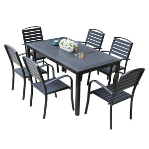 <b>Outdoor</b> <b>Plastic</b> Garden <b>Table</b> Set 6 Seater Weather Resistant Contemporary Design For Patio Balcony Terrace Use - Product Image 1