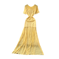 Robes élégantes à manches courtes, taille haute, coupe trapèze, ornées de perles pour femmes, idéales pour les trajets quotidiens en été