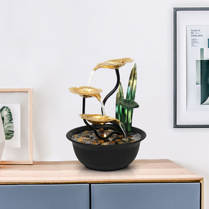 Desktop Water Feature With Gold Leaves And Green Plants <b>Electric</b> Indoor Decor For Home Office <b>Desk</b> Gift - Product Image 3