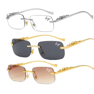 Lâmpada 2572 vintage lentes transparentes retangulares sem aro luxuosa para mulheres óculos de sol retrô de metal masculino de alta qualidade