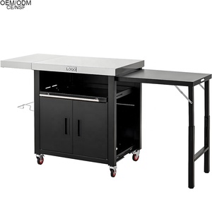 Xe đẩy bếp ngoài trời bằng kim loại bền chắc, bàn phụ gấp gọn, mặt bàn bằng thép không gỉ, đồ nội thất ngoài trời di động, dùng làm bếp nướng - Product Image 1