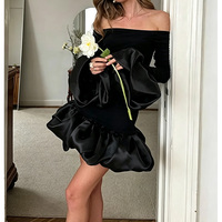 Robe moulante courte à épaules dénudées et manches longues pour femme, robe de soirée sexy en satin à volants, personnalisation OEM avec échantillon pris en charge