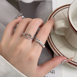 S925 Sterling Silver Pig Nose <b>Open</b> <b>Ring</b> Heart Shape For Women Retro Style Thai Silver Gift Jewelry - Product Image 3